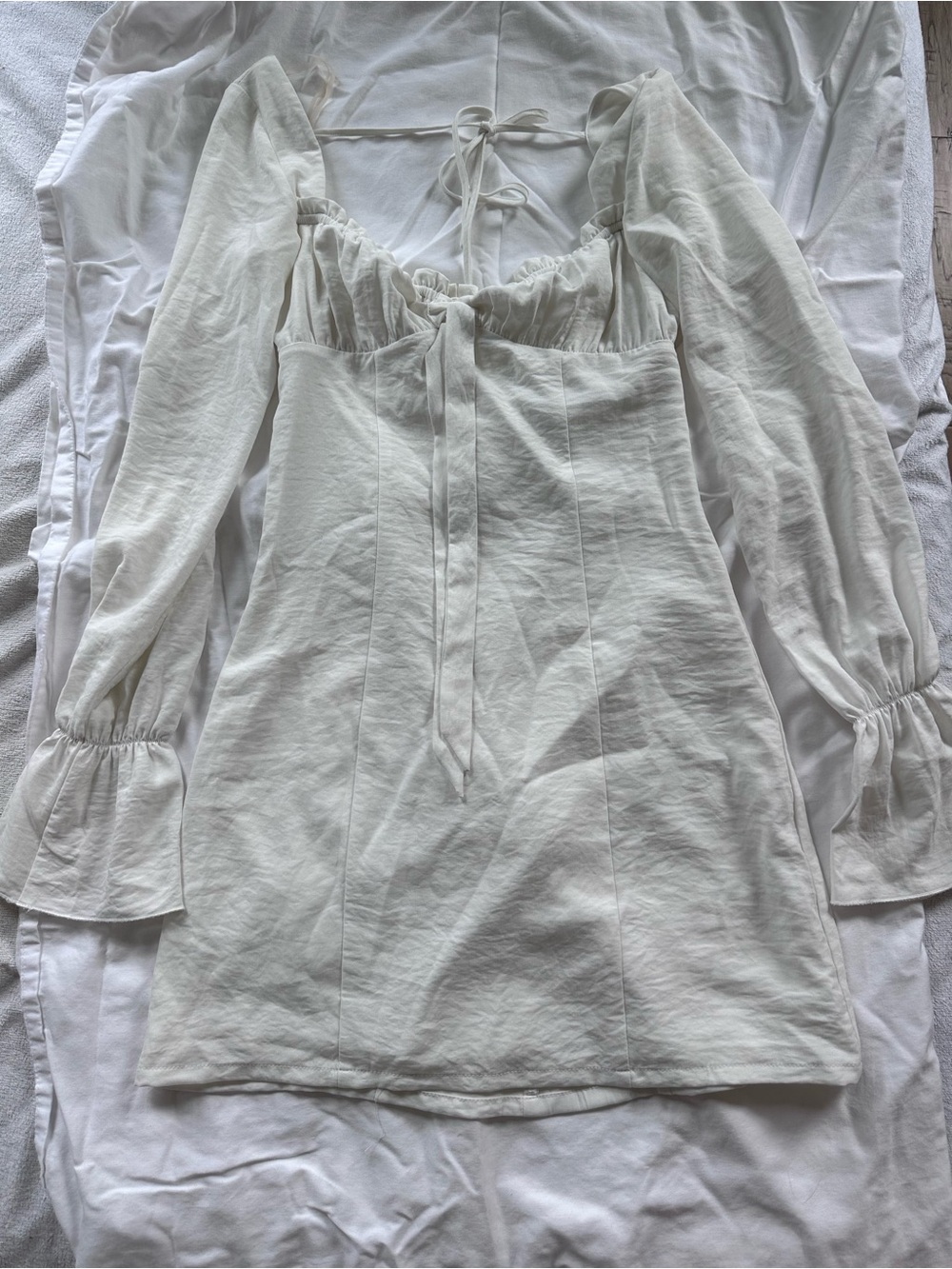 Tiger Mist Cream Long Sleeve Mini Dress with Tie Back